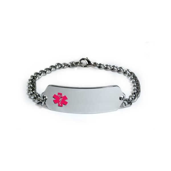 LARYNGECTOMY Medical ID Alert Bracelet with Embossed Emblem from Stainless Steel. Style: Classic Wide, Premium Series.
