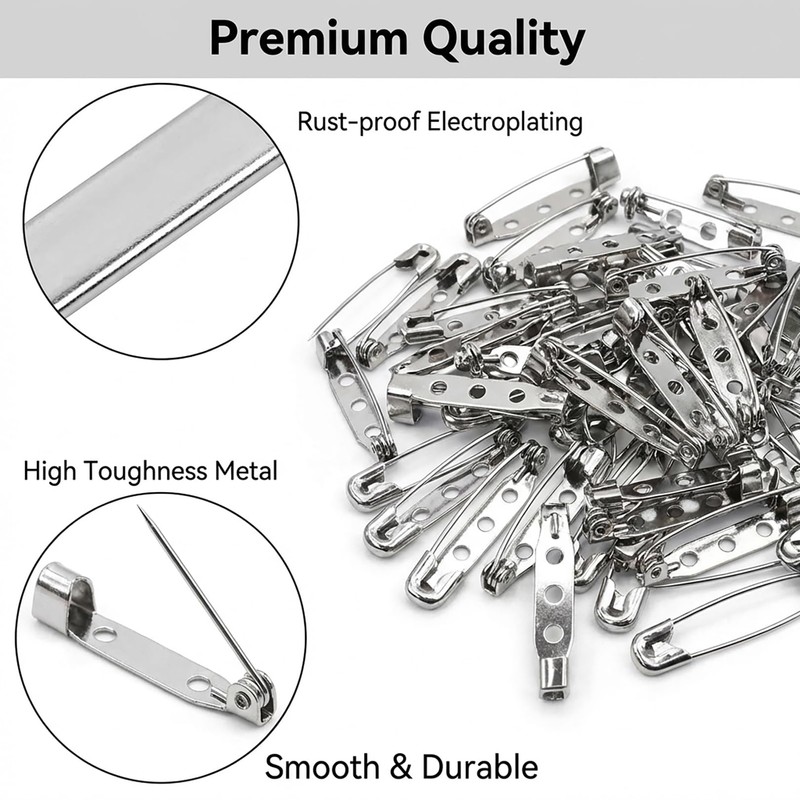 50 Pcs Silver Brooch Pins,32mm Safety Bar Pins with Locking