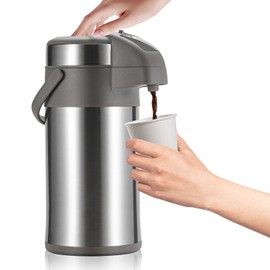 OJOJ 4L/133OZ Thermal Coffee Carafe with Pump, Thermal Beverage Dispenser, Coffee Airpot Stainless Steel Coffee Carafe for Hot Drinks Silver