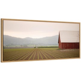 Kate and Laurel Farm Life Framed Canvas Wall Art by Crystal Lynn Collins 40 x 18 Sylvie Natural, Rustic Farmhouse, Americana, Landscapes, Nature Art for Wall Decor, Living Room Bedroom