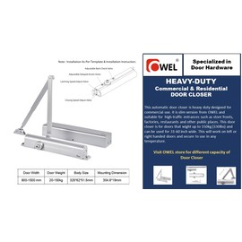 Heavy Duty/UL Listed Commercial Automatic Door Closer, Cast Alluminium Body & Steel Arm with Adjustable Speed, ANSI Certification and 3hours fire ratings