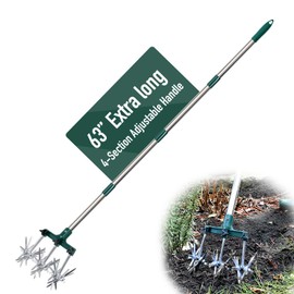 Altdorff Rotary Cultivator for Gardening, 63" Extra Long Adjustable Gardening Rotary Tiller and Hand Garden Cultivators with Aluminum Detachable Tines, Reseeding Grass or Soil Mixing