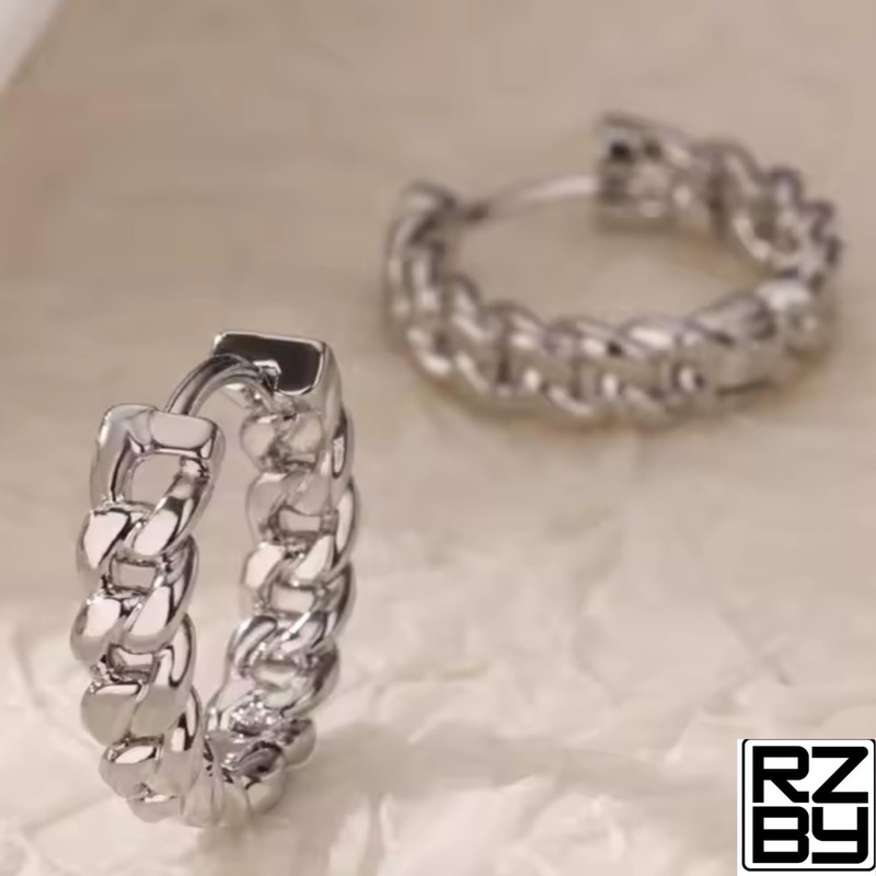 Cuban Chain Link Hoop Earrings, Chunky Waterproof Design, Stainless Steel,