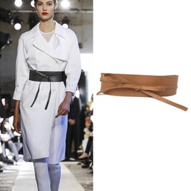 CCAIPU Women Leather Wide Waist Elastic Cinch Belt Ladies Corset Fashion Obi Belt for Dress (Brown)