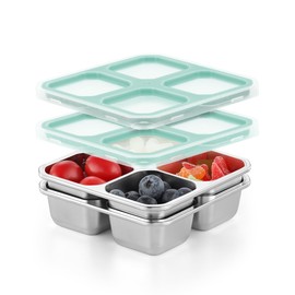 BEFOY - Paquete de 4 recipientes de acero inoxidable con tapas, 4 compartimentos para almacenamiento de alimentos para adultos, preparación de comidas, reutilizable, para trabajar o salir Azul 2