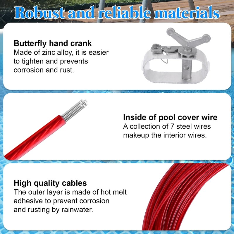 Pool Cover Winch and Cable Kit 100ft Pool Cover Wire