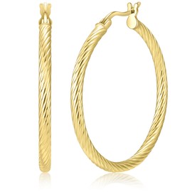 14K Gold Hoop Earrings, Hoop Earrings for Women, Large Dainty Gold Earrings Hoops for Women, 14K Gold Plated 925 Sterling Silver, 35mm