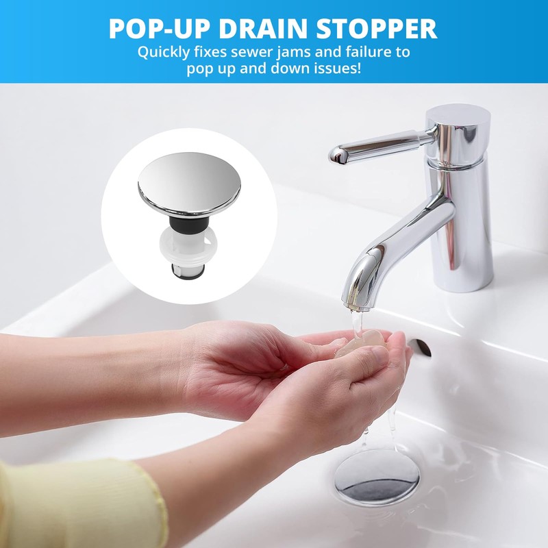 LukeTarp Polished Chrome 972098A Bathroom Sink Push & Seal Pop