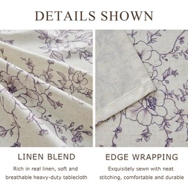 French Linen Rectangle Tablecloth Floral Table Cloth with Purple Flowers Pattern Burlap Textured Farmhouse Vintage Rustic Outdoor Table Cover for Picnic,Dining,Party,Home Decor 55x102 Inch