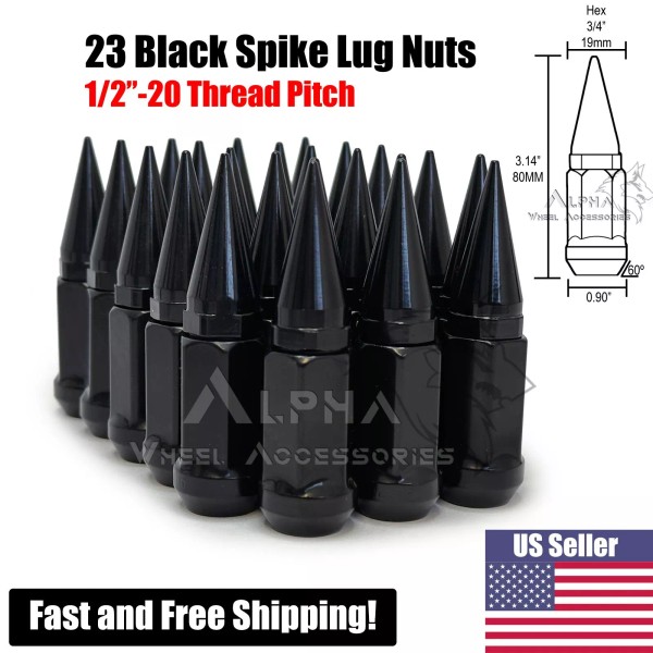 Unbranded 23 Black 1/2x20 Spike Lug Nuts Bulge Acorn For