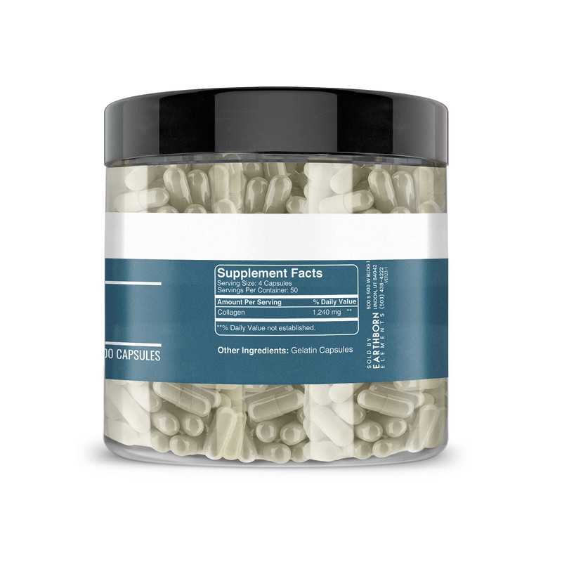 Earthborn Elements Collagen Peptides 200 Capsules, Pure & Undiluted, No