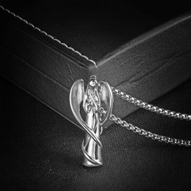 CikSco Stainless Steel Angel Cremation Urn Pendant Necklace Memorial Wing Angel Keepsake Urn Cremation Necklace for Ashes with Filling Kit (Silver)