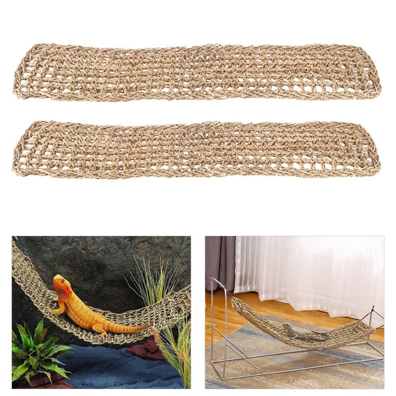 Mipcase 2Pcs Reptile Seagrass Hammock Lizard Hammock Hanging Ladder Lounger