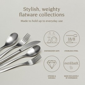 over&back 20pc Curved Flatware Cutlery Set - Comes with 4 Dinner Forks, 4 Salad Forks, 4 Dinner Knives, 4 Dinner Spoons, and 4 Teaspoons - 18/8 Stainless Steel - Dishwasher-Safe - Brushed Stainless