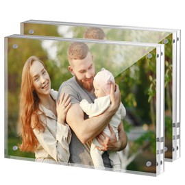 JOHOUSE 8 x 10 Acrylic Picture Frames 2 PCS, Double Sided Magnetic Photo Frames Self Standing Frameless Transparent for Desktop Display