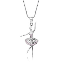 Cherished Moments Girl's Sterling Silver Ballerina Charm Necklace with Pink Sparkling CZs