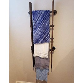 Rustic Industrial Pipe and Wood Blanket Ladder - Wood Quilt Ladder - Rustic Quilt Blanket Ladder - Pipe Decor Blanket Ladder (Espresso)