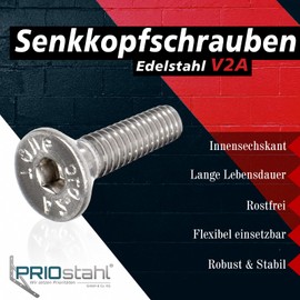 PRIOstahl Senkkopfschrauben mit Innensechskant Vollgewindeschrauben Senkschrauben - 10 Stück Größe: M5 x 20mm DIN7991 IS010642-A2-070 Schrauben für Maschinenbau Möbelbau Rostfrei aus Edelstahl V2A