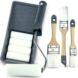 ORGAFLIX Professional Paint Roller Set 10 Pieces Paint Set Including 5 Foam Rollers 11 cm Paint Tray Paint Brush Set with Window Brush and 2 Paint Brushes, Painter's Roller, Paint Rollers for
