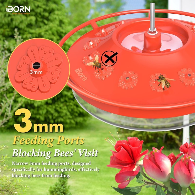 iBorn Hummingbird Feeders for Outdoors Hanging,Bee Proof Hummingbird Feeder with