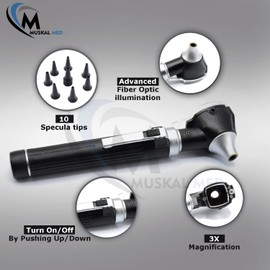 MuskalMed MuskLife Otoscope Set with Extra Disposable Specula Tips, Black