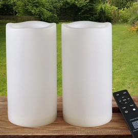 HOME MOST Pack of 2 Large Outdoor LED Pillar Candles 4x8 White with Timer and Remote – IP65 Waterproof Battery Operated LED Pillar Candles - Flickering Flameless Pillar Candles Unscented for Outside