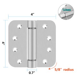 Hommyzone Adjustable Spring Door Hinge 4”X 4”, Stainless Steel Self-Closing Hinges 4 Inch with 5/8” Radius Corner-Pack of 3 (Silver)