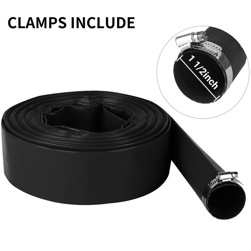 1-1/2" x 100 FT Pool Backwash Hose, Black Heavy Duty