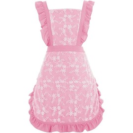 Apron Dress for Women with Pockets Cute Floral Chef Aprons for Kitchen Cooking Baking Gardening - Color: pink