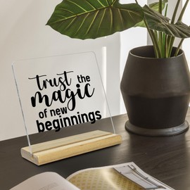 Inspirational Acrylic Plaque Gift for Desk Decor, Trust the Magic of New Beginnings, Motivational, Positive Gift for Women Divorce Colleague Friend