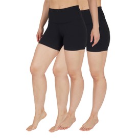 Pantalones cortos de yoga Power Flex de cintura alta de 90 grados por Reflex – Pantalones cortos de motociclista con control de abdomen para mujer, paquete de 2, Black 2 Pack 5", X-Small
