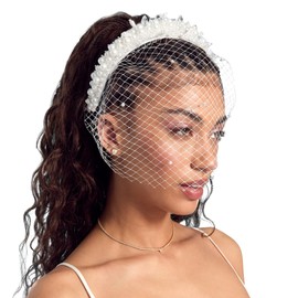 xo, Fetti Pearl Beaded Bridal Headband + Birdcage Veil | Bachelorette Party Hairpiece, Bridal Shower Accessory, Crystal Bridesmaid Gift, Wedding Headband, Engagement Accessory