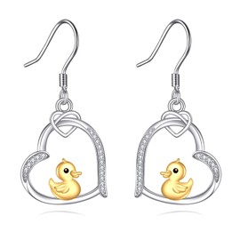 Duck Earrings S925 Sterling Silver Ducks Dangle Earrings Duck Jewelry Gifts for Women Mom Wife