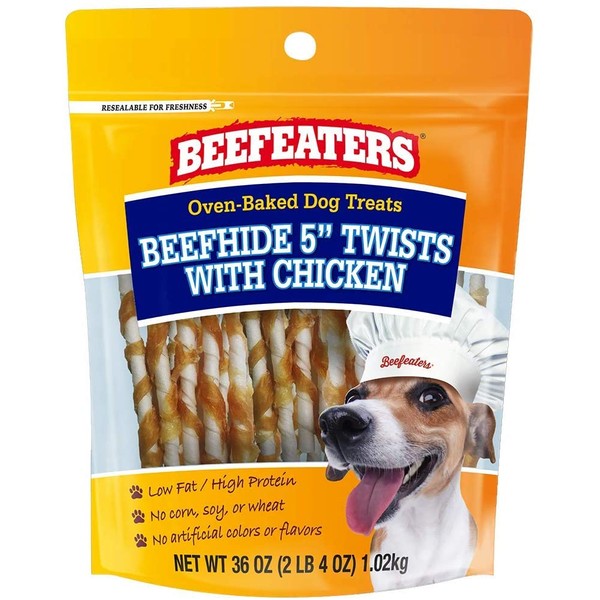 Beefeaters Beefhide 5" Twists with Chicken Treats for Dogs | 36 oz, One Size (348856)