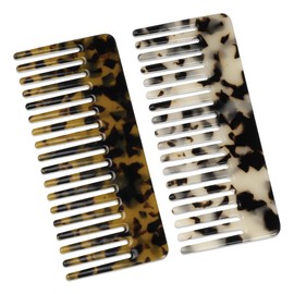 VOCOSTE 2pcs, Acetate Wide Comb, Large Wide Tooth Hair Comb, Wide Tooth Comb for Curly Wet Hair, Tortoise Shell Wide Tooth Comb, Thick Tooth Comb Beige Brown Black 4.61"x1.97"