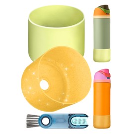 Toykee Silicone Water Bottle Boot 2Pcs for Owala Freesip 24oz - Anti-Slip Protective Bottom Cover Bumper Protector Sleeve Accessories with Lid Cleaning Brush Green and Yellow