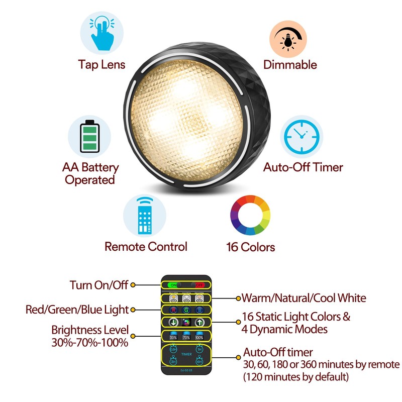 TECOMLIGHT LED Puck Lights with Remote Control, Battery Operated Wireless