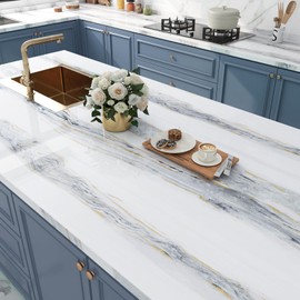 FunStick 24"x200" White Gold Marble Contact Paper for Kitchen Countertop Peel and Stick Contact Paper for Cabinet Wallpaper Waterproof Marble Wallpaper for Bathroom Counter Top Covers Desk Vinyl Wrap