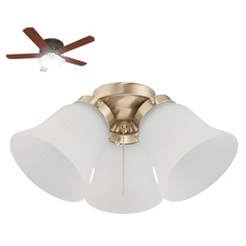Ciata Modern Ceiling Fan Light Fixture Kit with 3 Frosted Ribbed Glass Bulb Shades and LED Lighting, Energy Efficient, Low Profile Cluster for Bedroom or Living Room - Polished Brass