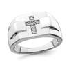 Mens Cross Ring in Polished Sterling Silver with Diamond Accent