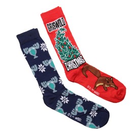 Hypnotic Hats National Lampoon's Christmas Vacation Moose Cup & Squirrel Mens Crew Socks (Size 6-12, Two Pairs)