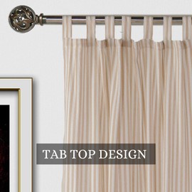 THE ART BOX Gauze Striped Curtains,Boho Linen Tab Top Hanging Curtains Light Filtering Door Window Treatment 2 Panel Curtain Drapes for Living Room Bedroom Beige on White (L72''xW42'' Each Panel)