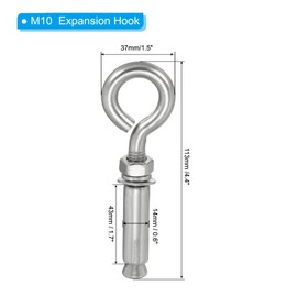 PATIKIL Expansion Hook M10 2 Pack 304 Stainless Steel Concrete Wall Hook Screw for Concrete Brick Stone Ceiling Hanging Silver