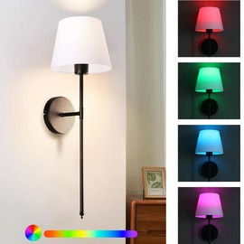 HoperBriwght Wall Sconces Set of 2, Battery Operated Wall Sconce with Remote, Sconces Wall Decor, Wireless Wall Lights, Rechargeable Lights in 15 Colors for Living Room, Bedroom (BlackTC, 24in)