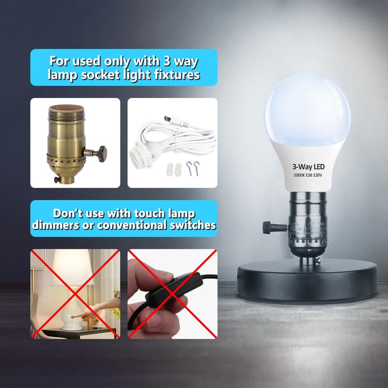 Wiyifada 3 Way LED Light Bulbs 4 Pack, 3 Way