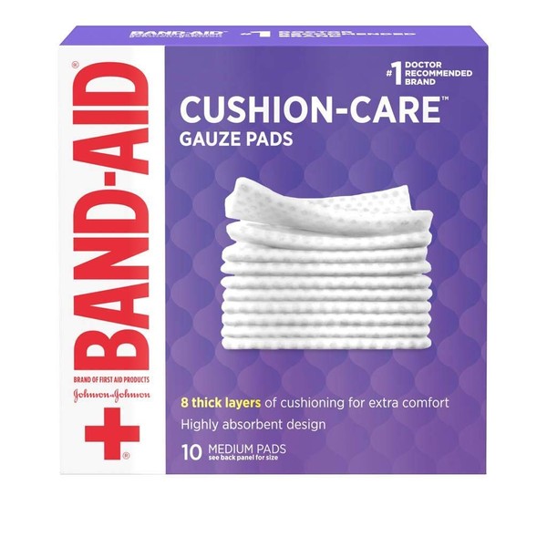 Band-Aid Brand Medium Gauze Pads, 3 Inches by 3 Inches, 10 Count (Pack of 6)