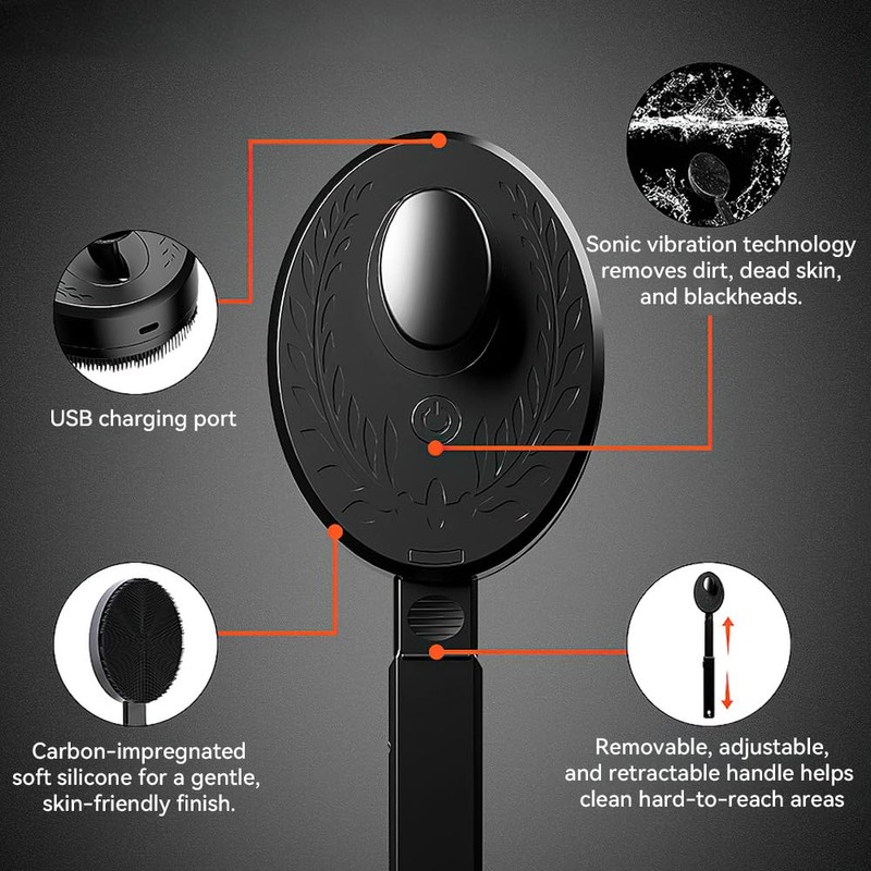 Electric Silicone Shower Brush for Body and Face, Portable Scrubber,