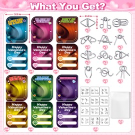 24 Pack Valentines Day Cards for Kids with Metal Puzzles Brain Teasers, Valentines Day Gifts for Kids Classroom, Valentines Exchange Cards for Kids, Valentines Party Favors, School Classroom Prize