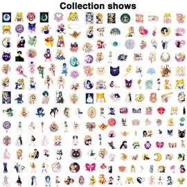 GTOTd Anime Moon Stickers (200Pcs) Cartoon Girls Gifts Merch Party Supplies Vinyl Water Bottle Luggage Guitar Skateboard Aesthetic Stickers for Teens