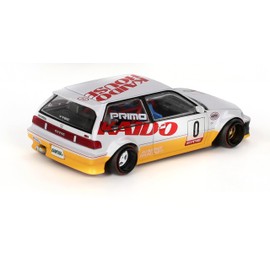 1:64 Diecast Model Car Compatible with Kaido House x Mini GT Honda Civic (EF) Kanjo V1 White/Yellow Limited Edition KHMG139